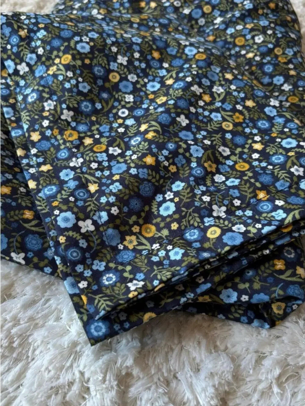 Set of 2 IKEA Navy Blue Floral pillowcases with Yellow and Light Blue Accents